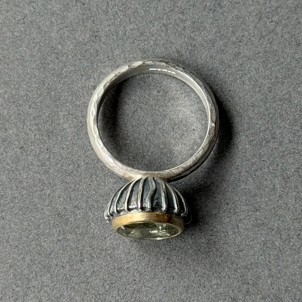 Ring - 10mm - Silver, Oxidised Silver, Gold & Green Amethyst