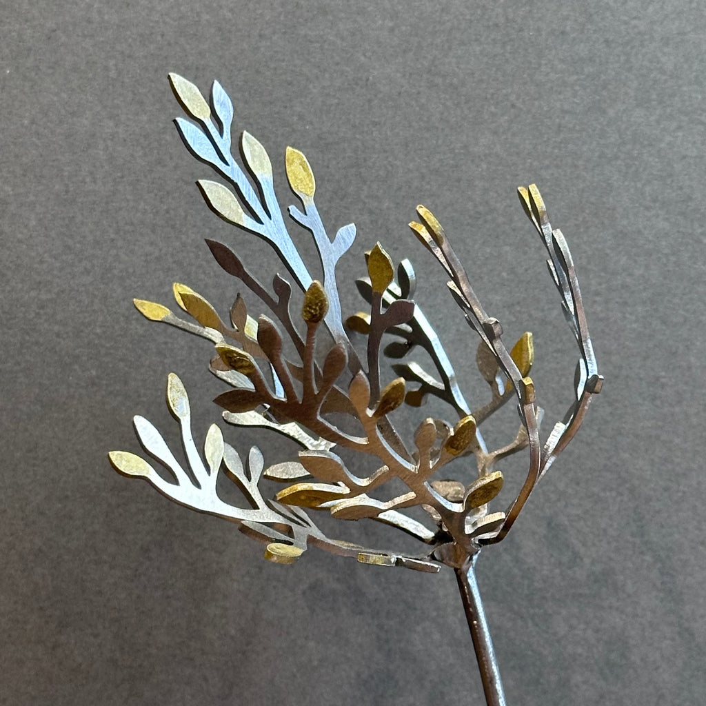 Sculpture - Sapling - Silver with Gold Leaves