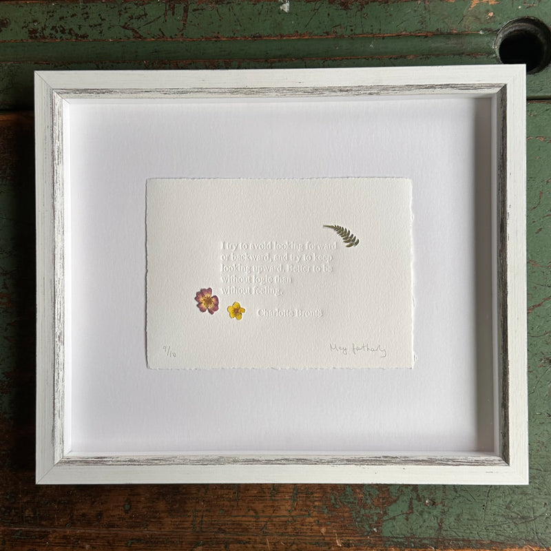 Original Embossing with Collage Flowers - Charlotte Brontë Quote - Ltd Edition - Framed