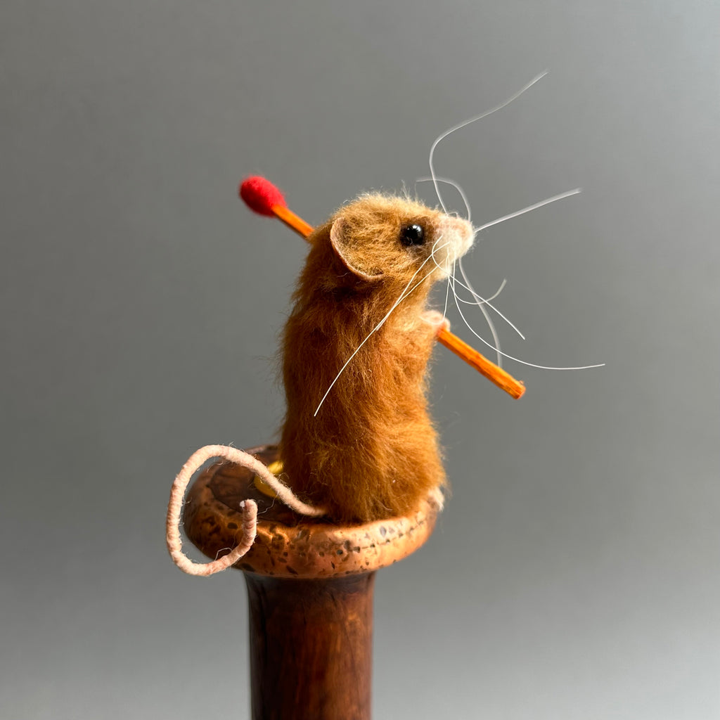 Needle Felted Mouse on a Candlestick ‘Dixie’