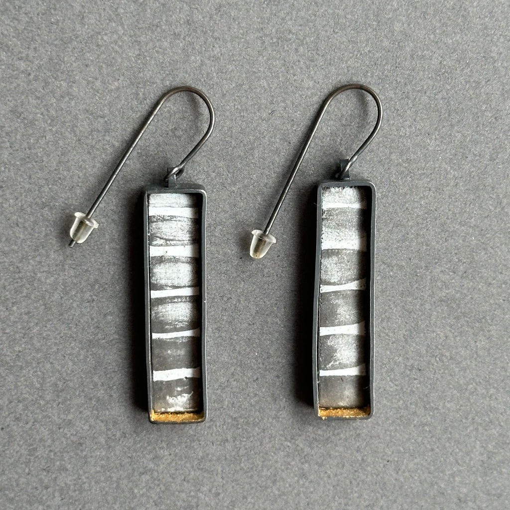 Earrings - Long Stripy Drops with Gold Leaf