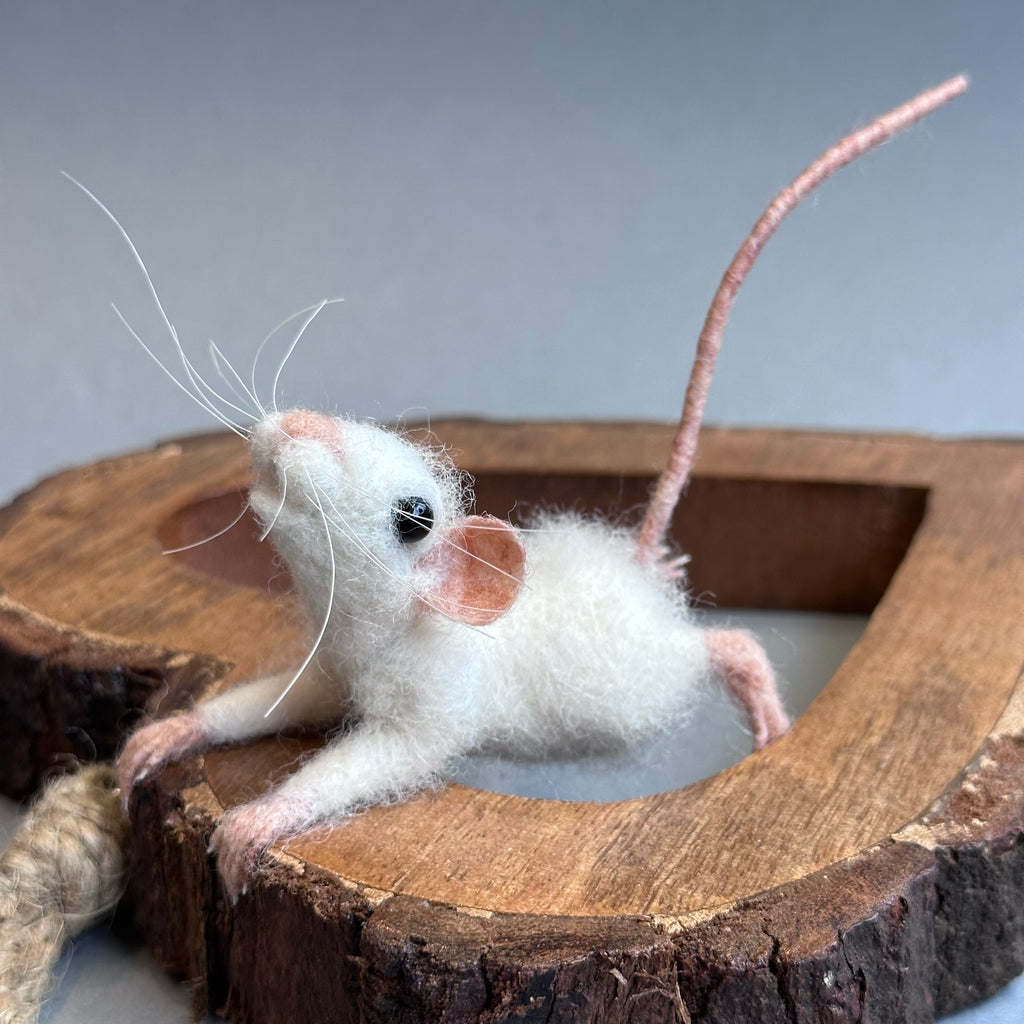 Needle Felted Mouse ‘Luna’ on a Hanging Wooden Heart