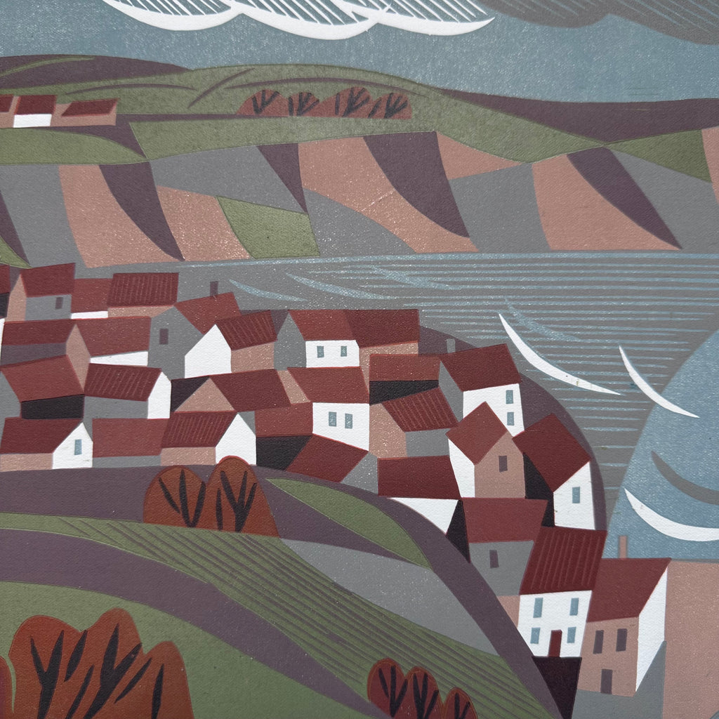 Linocut Print - Robin Hoods Bay - Unframed