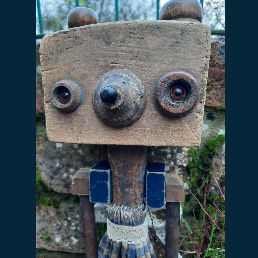 Vintage Mixed Media Sculpture - Bear in a Blue Dress