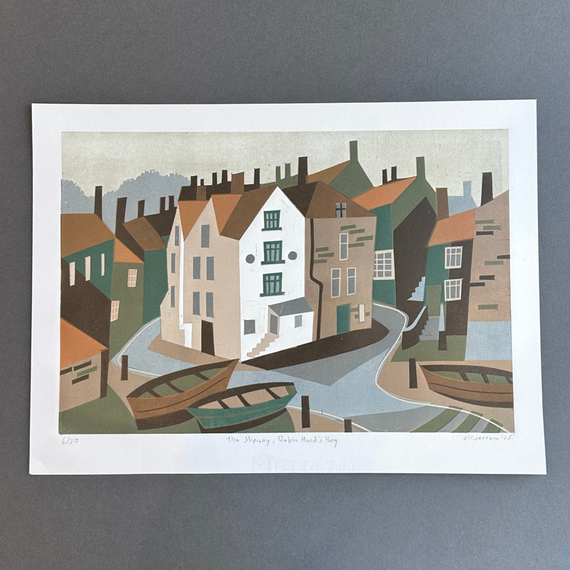 Linocut Print - The Slipway, Robin Hoods Bay - Unframed