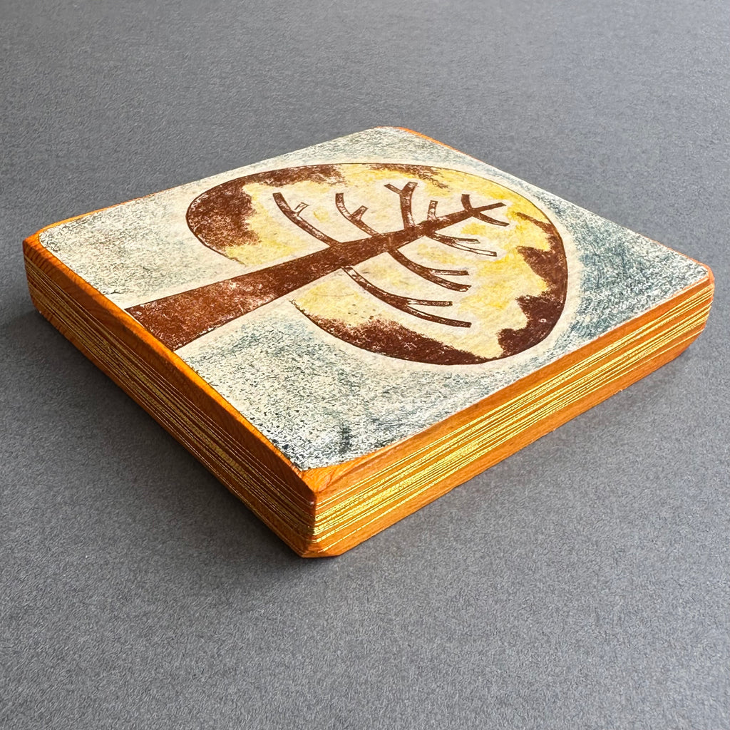 Collagraph Block ‘Tree’ Brown & Lemon/Blue/Grey/Orange