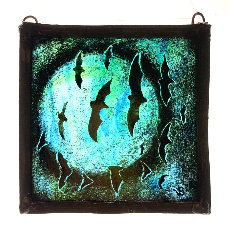 Stained Glass Square - Bats & Moon