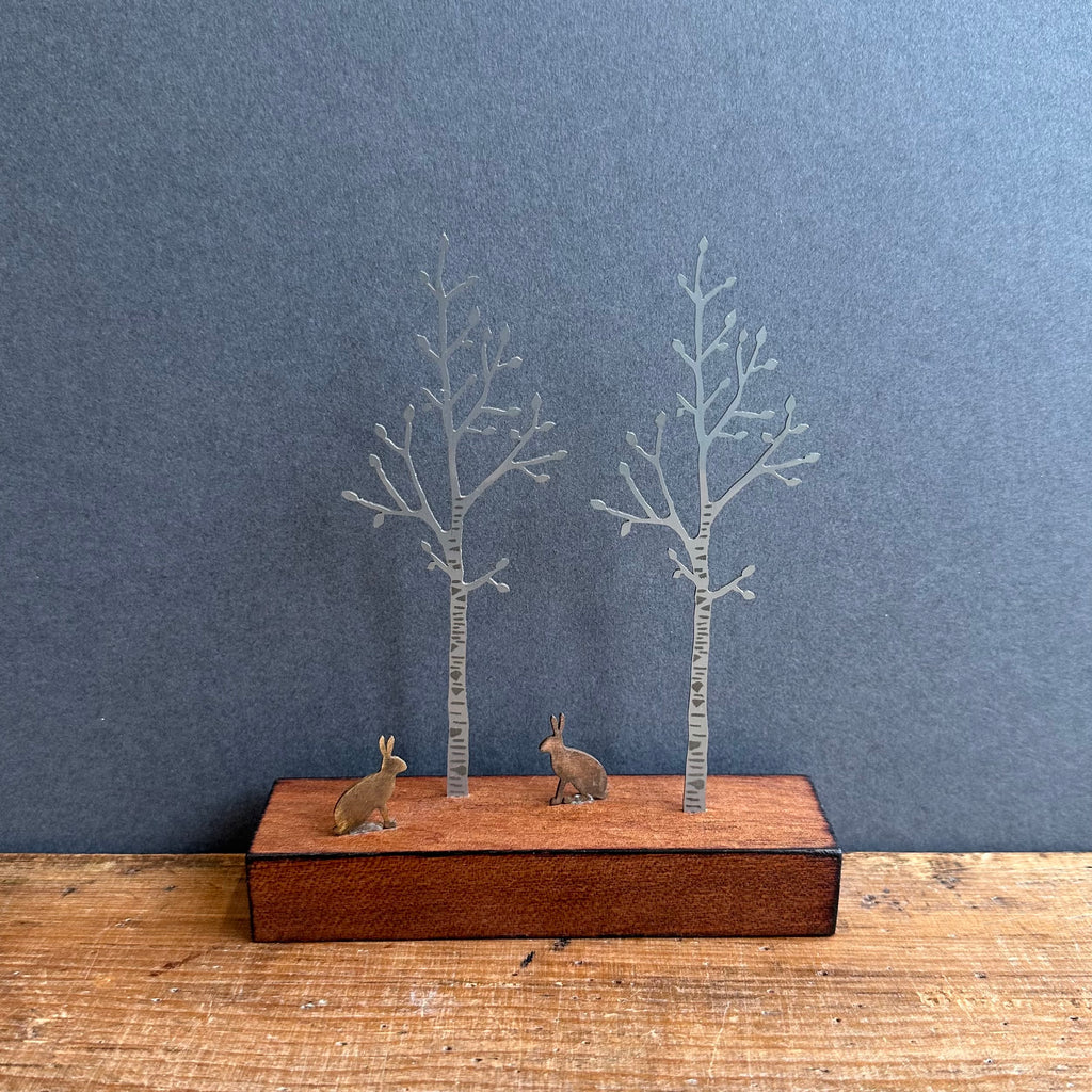 Miniature Sculpture - Silver Birch with Hares