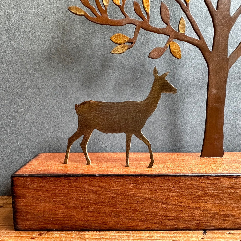 Sculpture -  Golden Tree & Deer