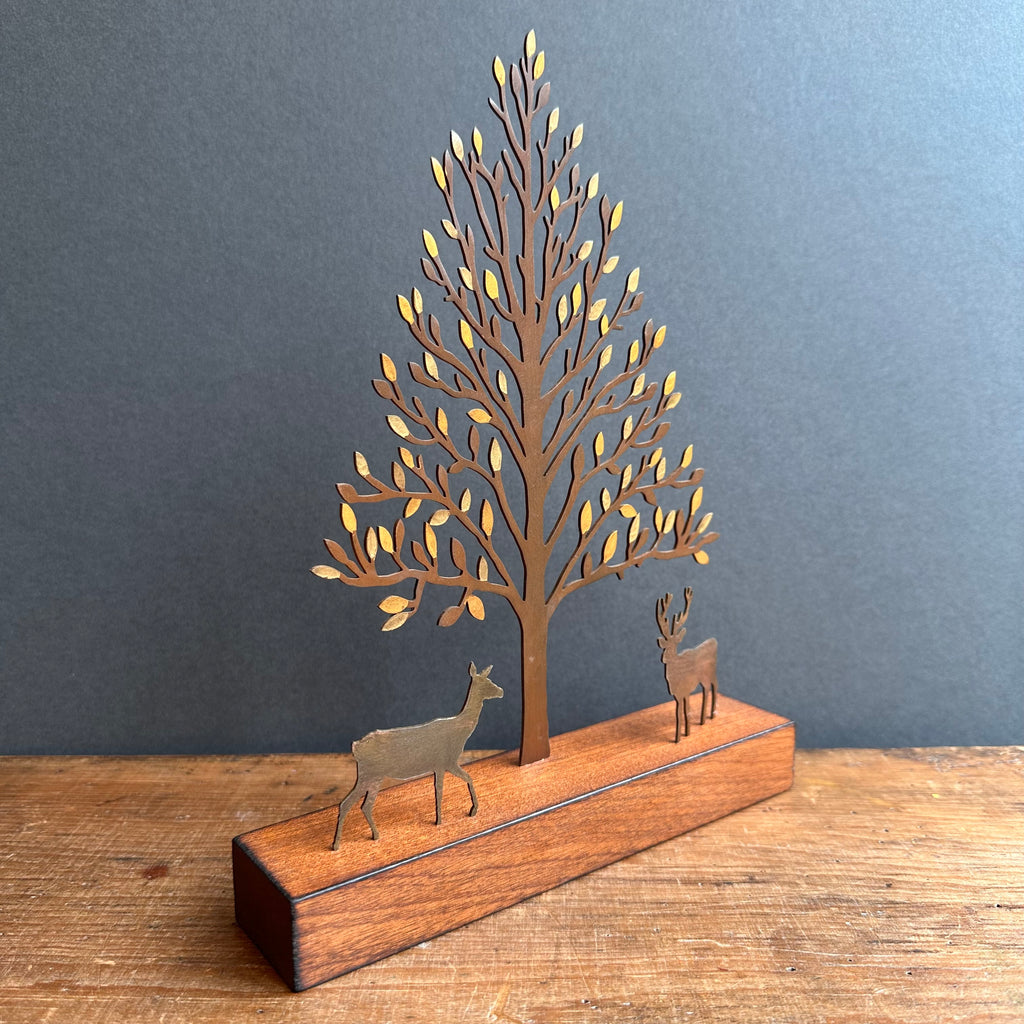 Sculpture -  Golden Tree & Deer