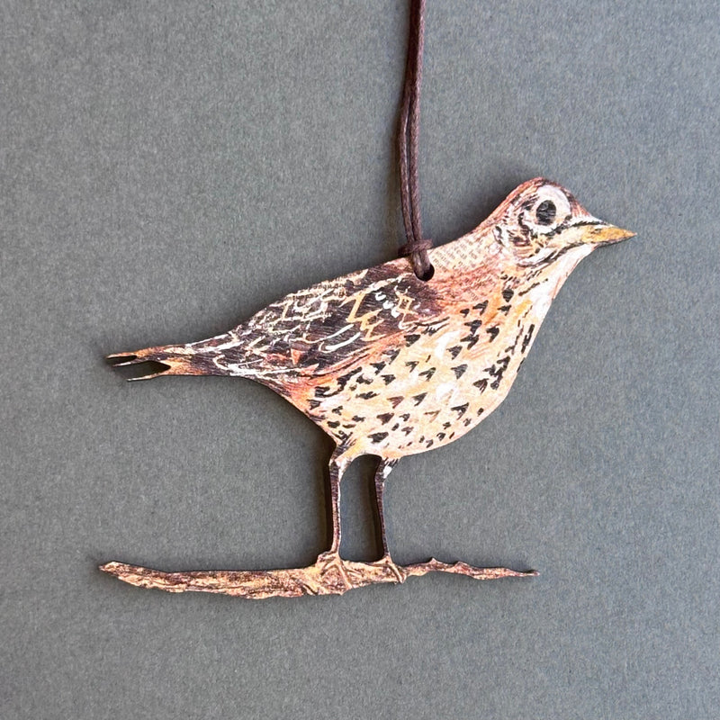 Wooden Decoration - Song Thrush