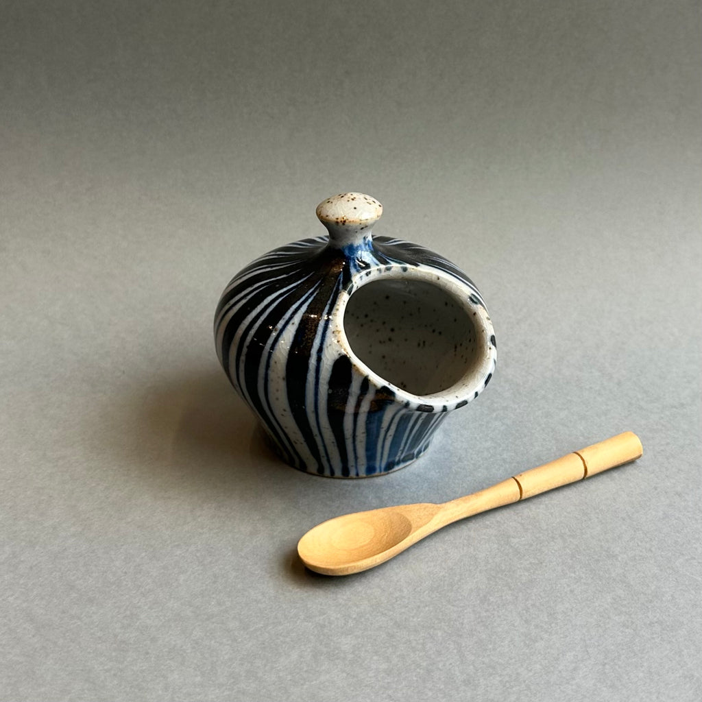 Small Salt Pot - Blue Pinstripe