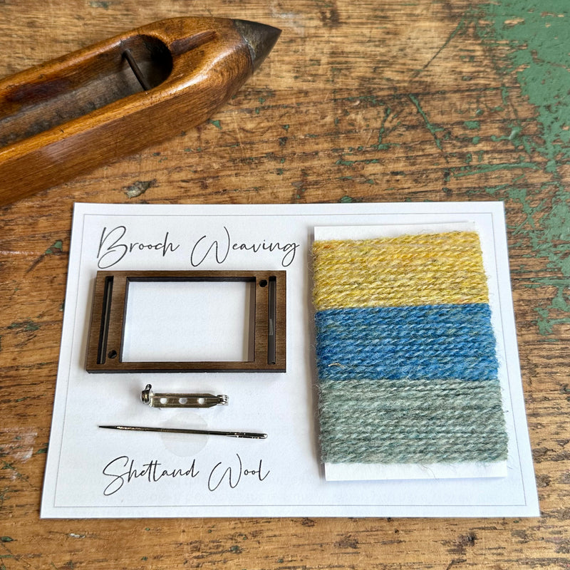 Shetland Wool Rectangular Brooch Weaving Kit [Yellow/Blue/Sage]