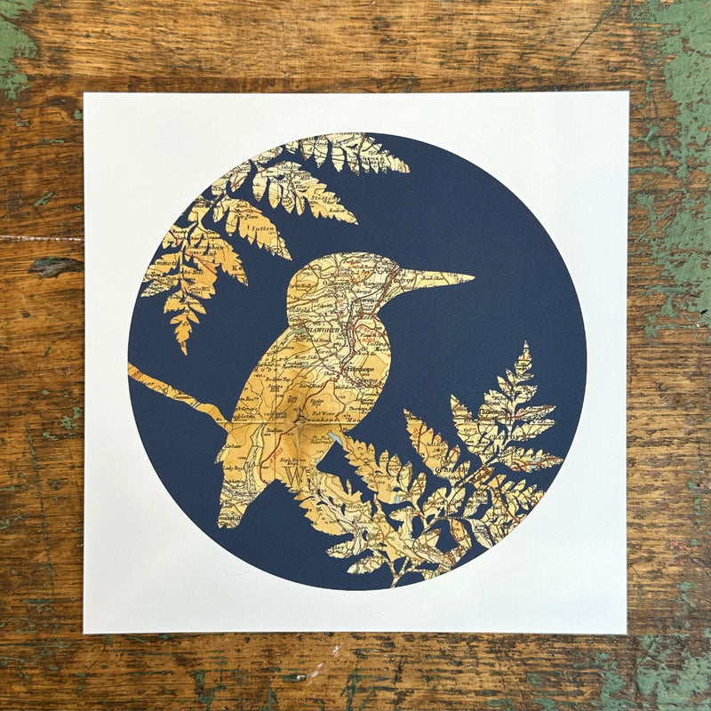 Haworth Map Print 'Kingfisher and Fern'