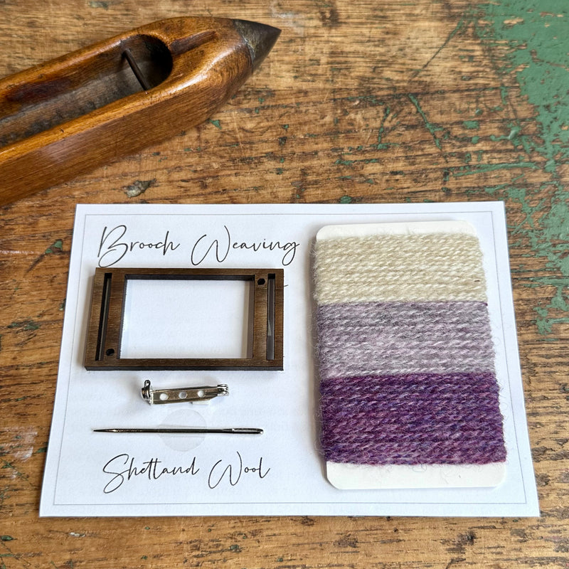 Shetland Wool Rectangular Brooch Weaving Kit [Cream/Lilac/Purple]