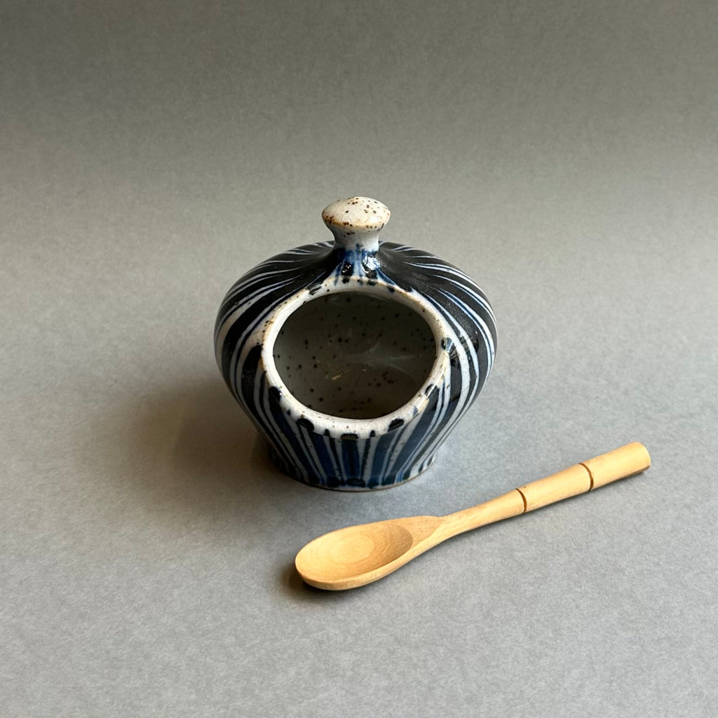 Small Salt Pot - Blue Pinstripe