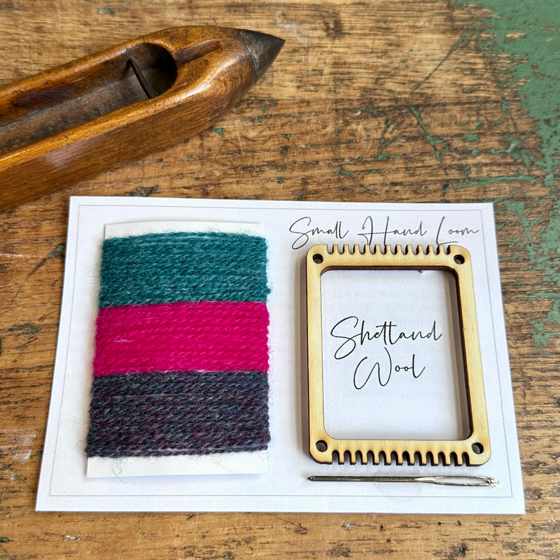Shetland Wool Small Hand Loom [Teal/Pink/Grey]