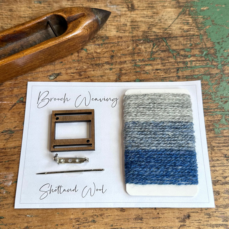 Shetland Wool Square Brooch Weaving Kit [Blues]