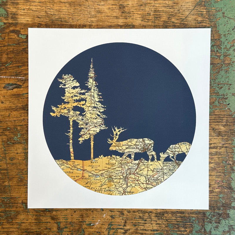 Haworth Map Print 'Winter Deer'