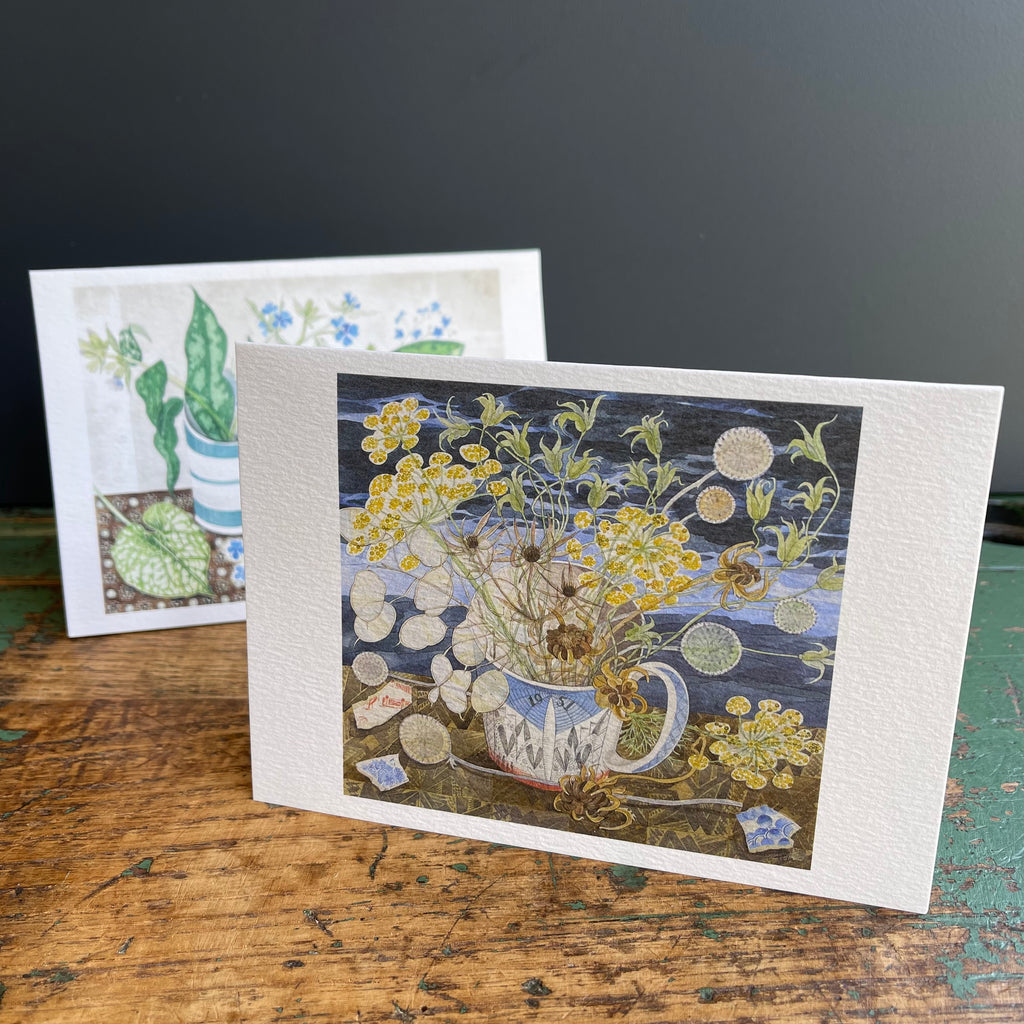 Notecards - Angie Lewin - Festival of Britain Mug with Garden Seedheads/Late Summer Flowers & Ferns