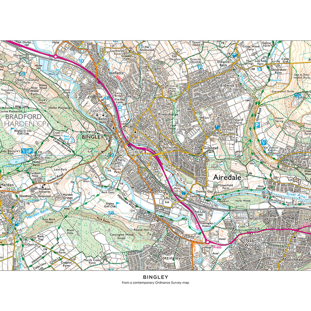 OS Map Tea Towel 'Bingley'