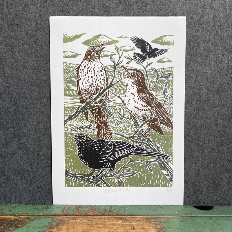 A3 Poster 'Blackbirds and Thrushes'