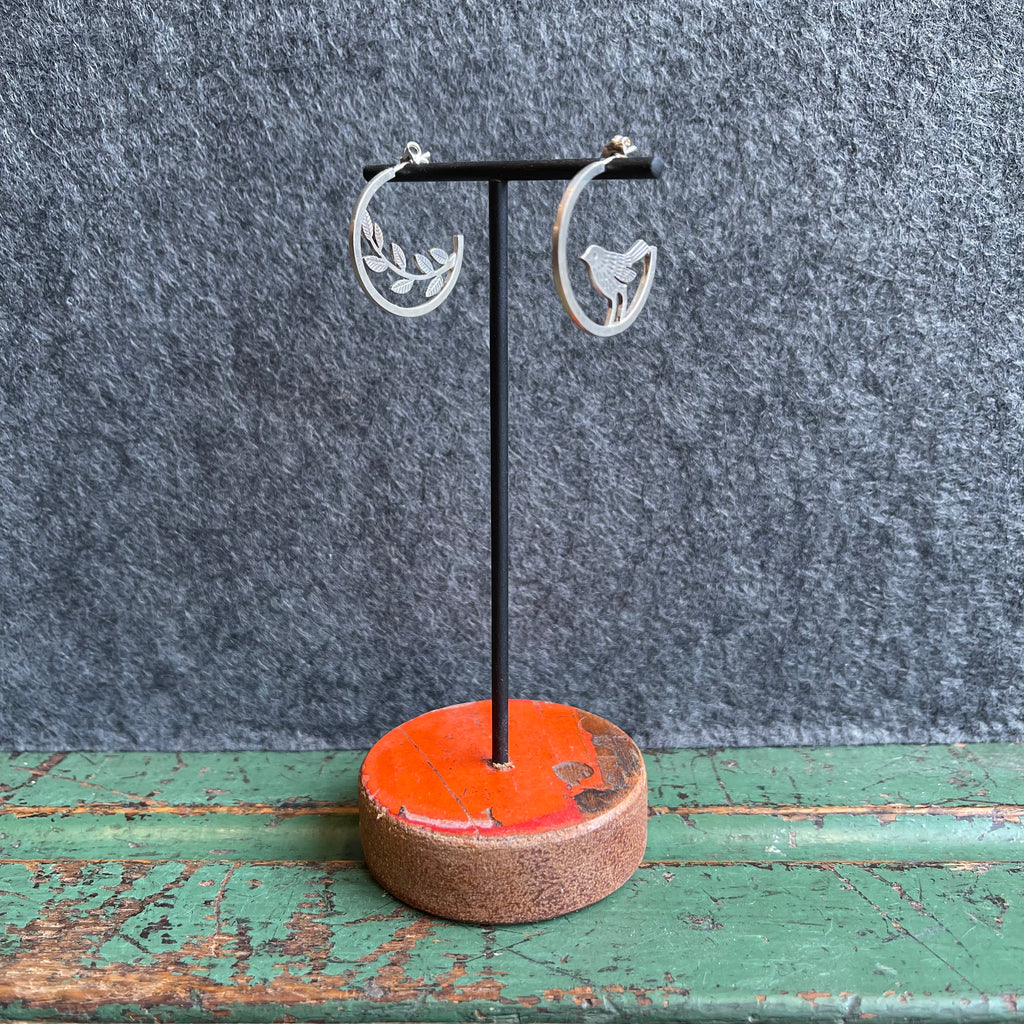 Mix-Matched Silver Hoop Studs