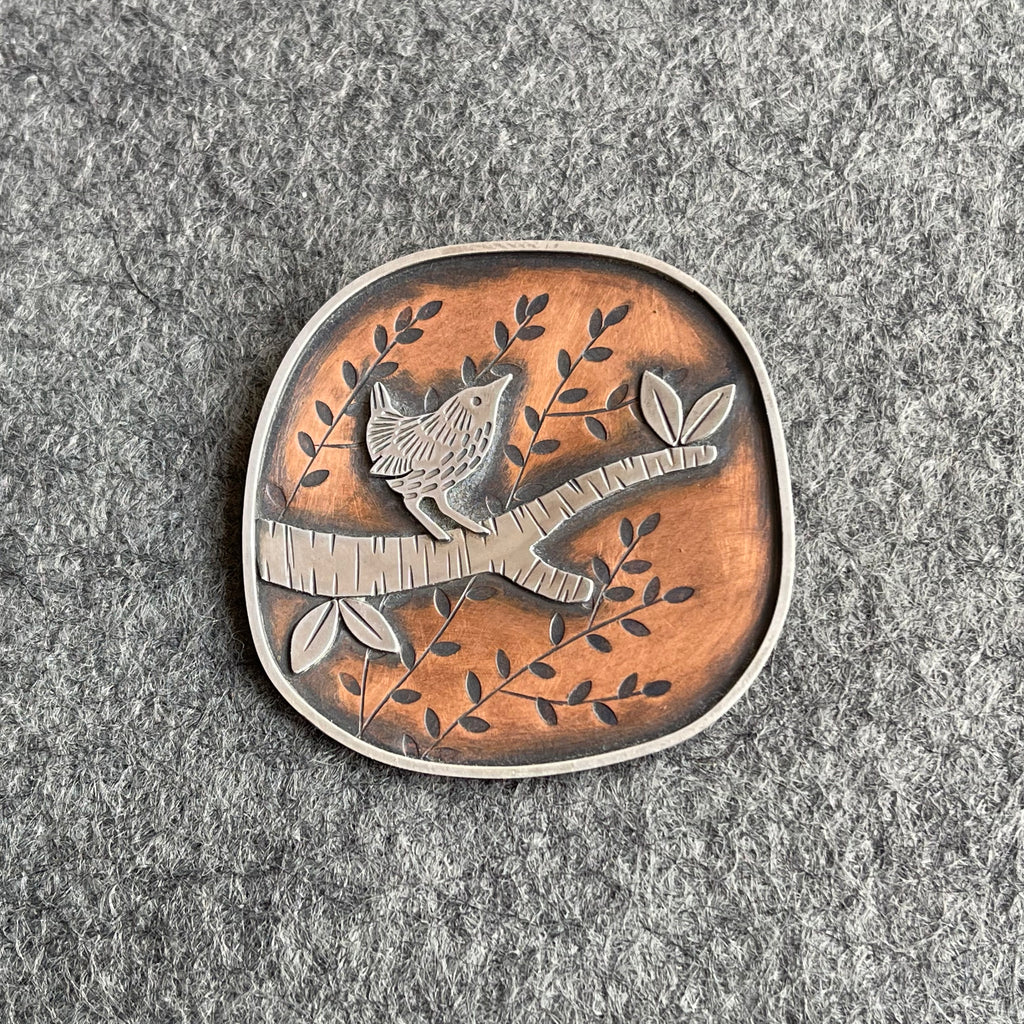 Wren and Branch Brooch