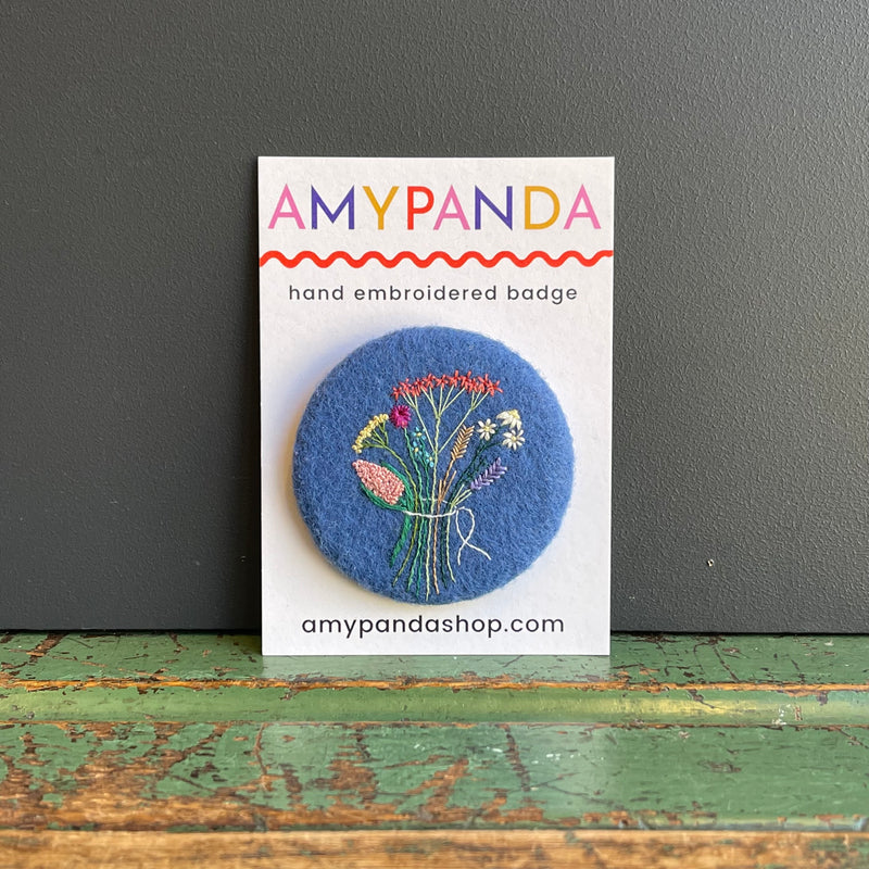 Hand Embroidered ‘Blue Floral Bouquet’ Badge