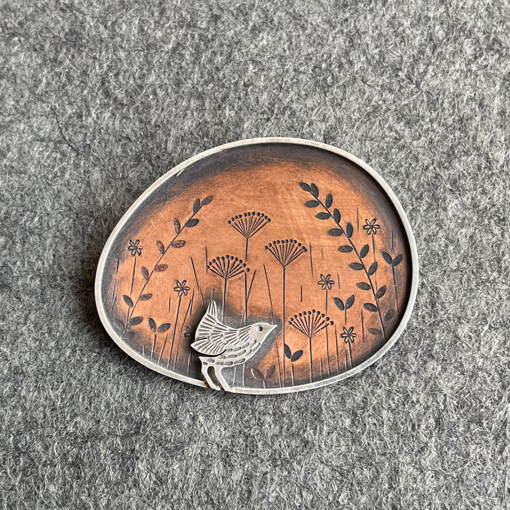 Wren and Meadow Brooch