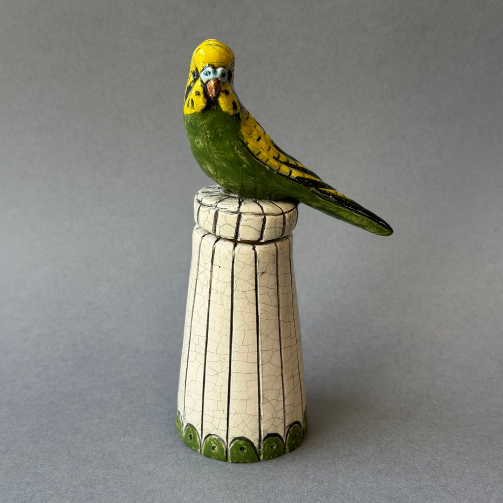 Ceramic Budgie - Single on a Pot - Small