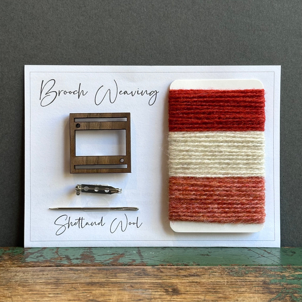 Brooch Weaving Kit - Square - Shetland Wool - Orange/Cream