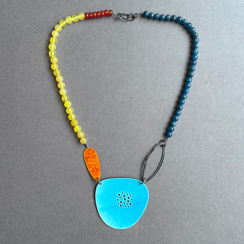 Necklace - Flotsam - Turquoise & Orange Enamel with Semi-precious Beads
