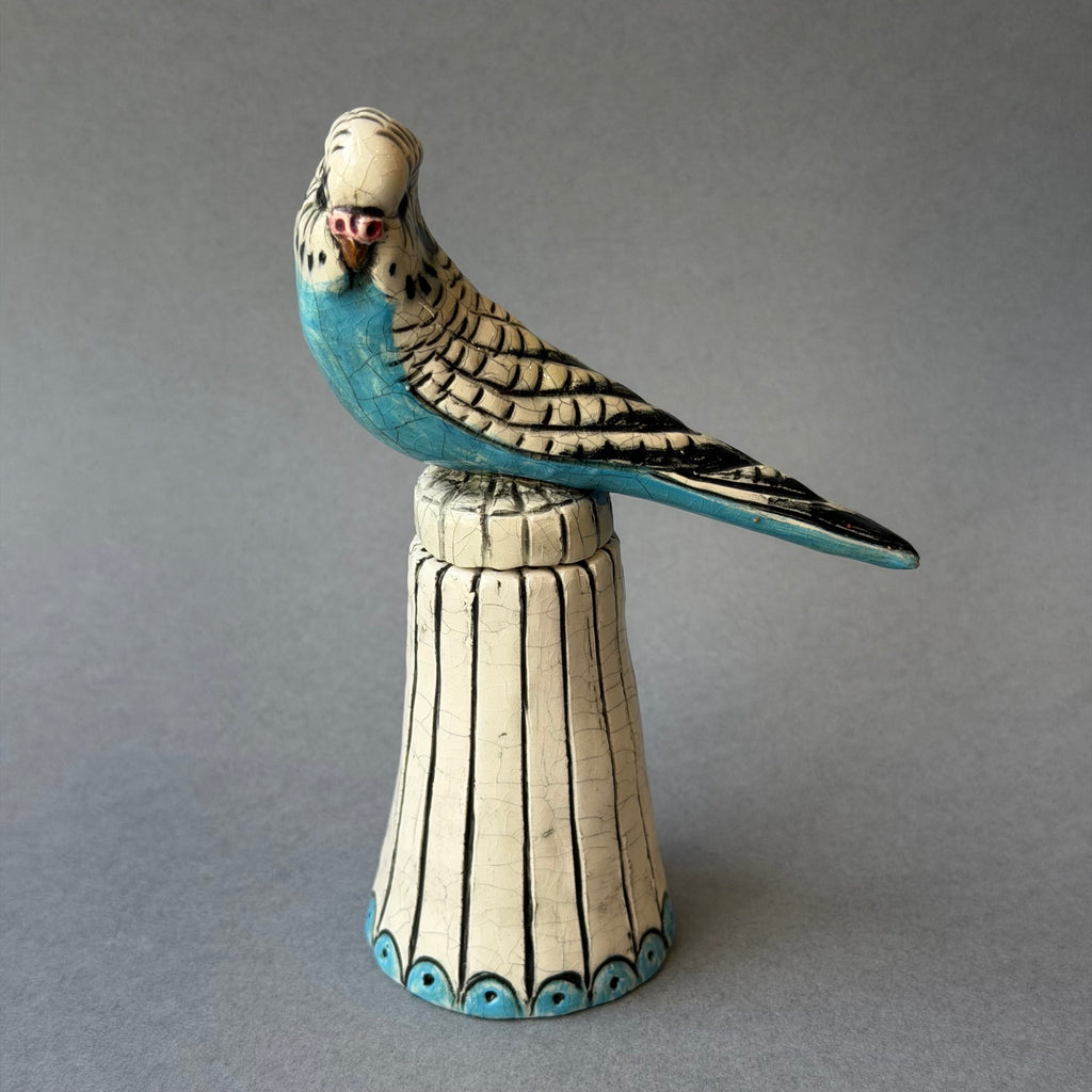 Ceramic Budgie - Single on a Pot - Small