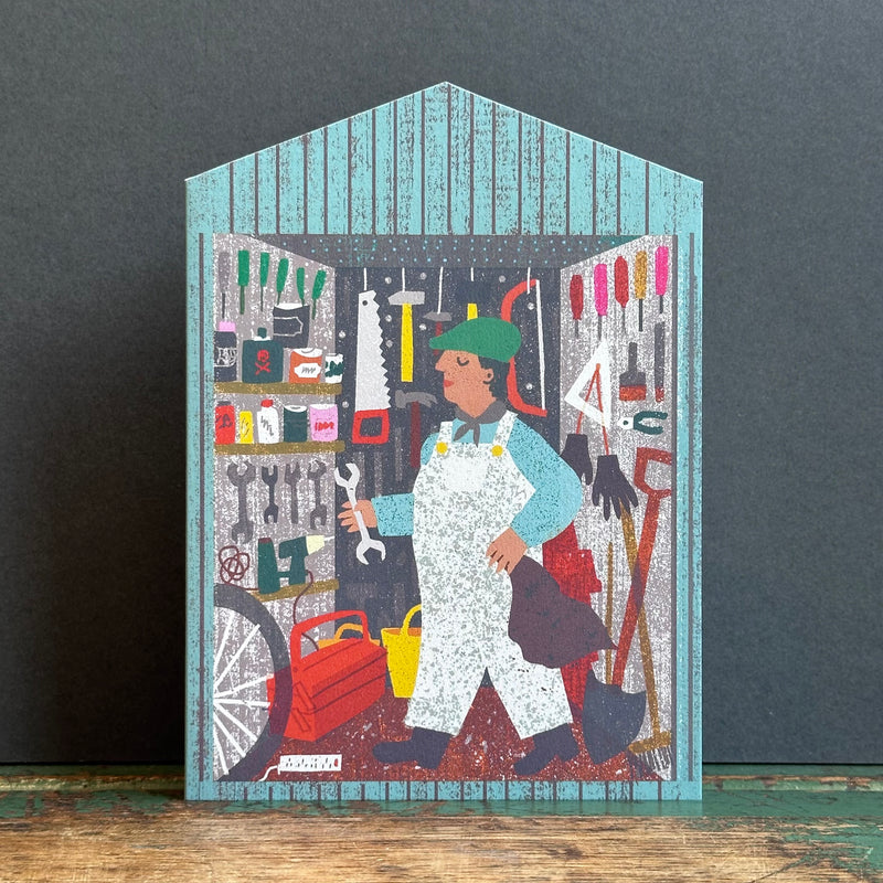 Die Cut Card Man in Shed