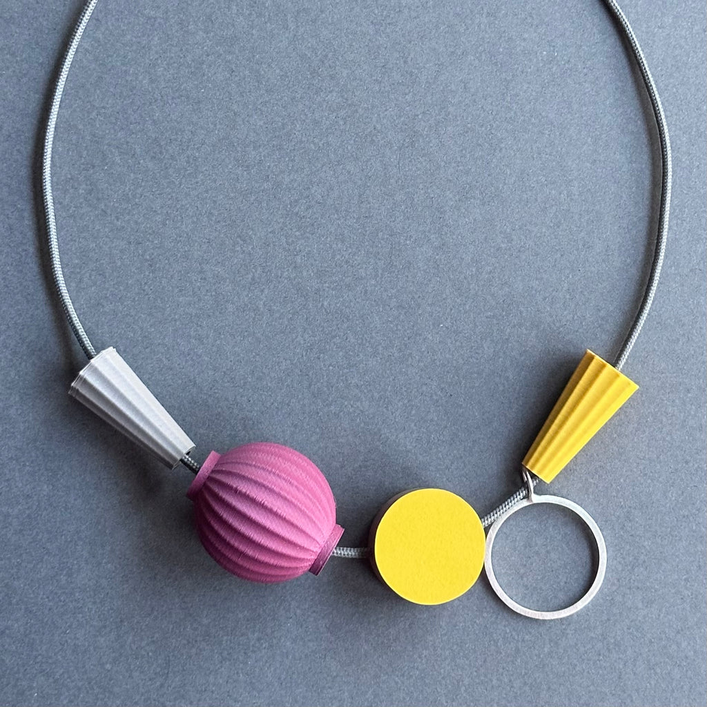 Shape & Form Necklace - Plum, Custard & Elephant #1