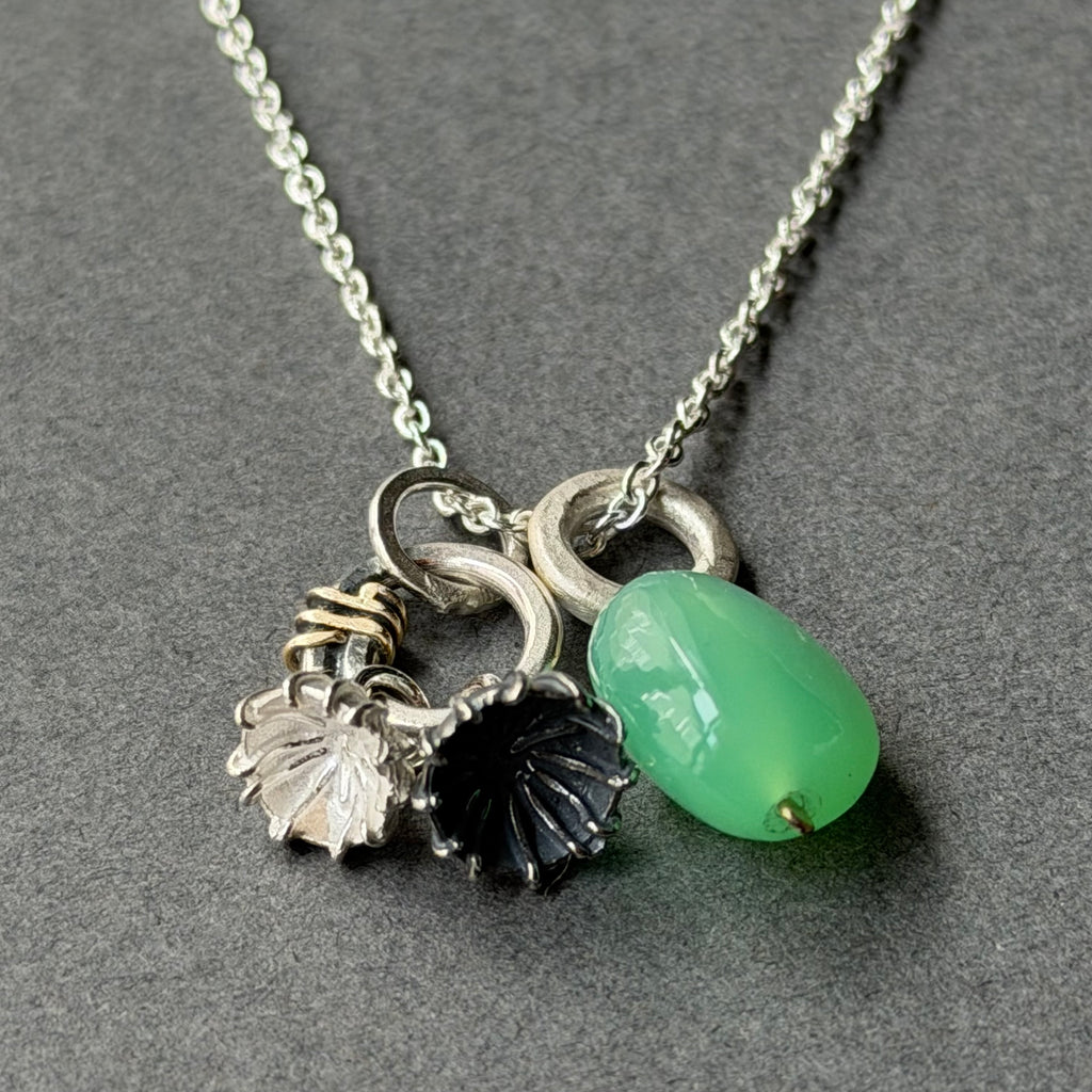 Poppy Seed Necklace - Silver, Oxidised Silver & Chrysoprase