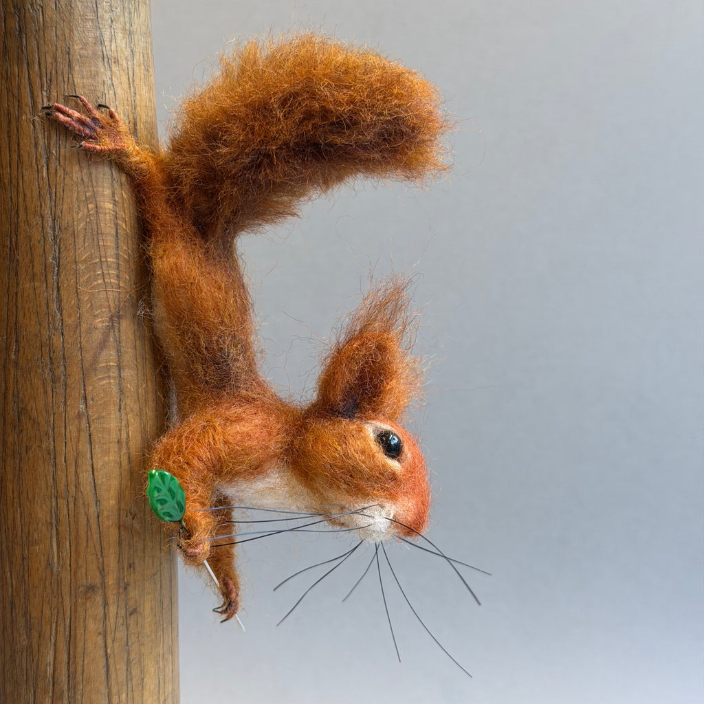 Needle Felted ‘Buster’ Squirrel on a Bobbin with Teal Pincushion