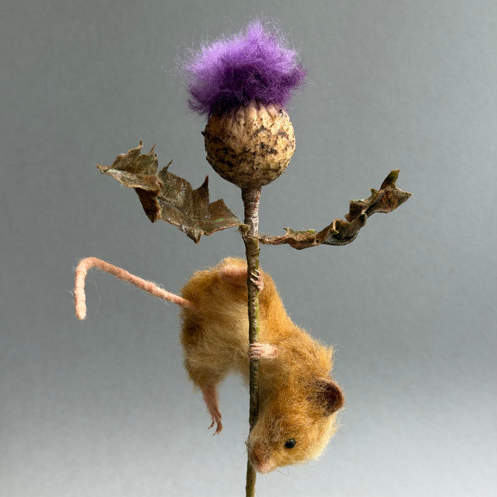 Needle Felted ‘Willoughby’ Mouse with a Thistle