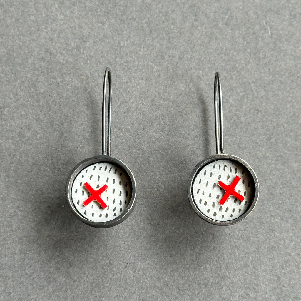 Earrings Hanging Circle with Red Cross