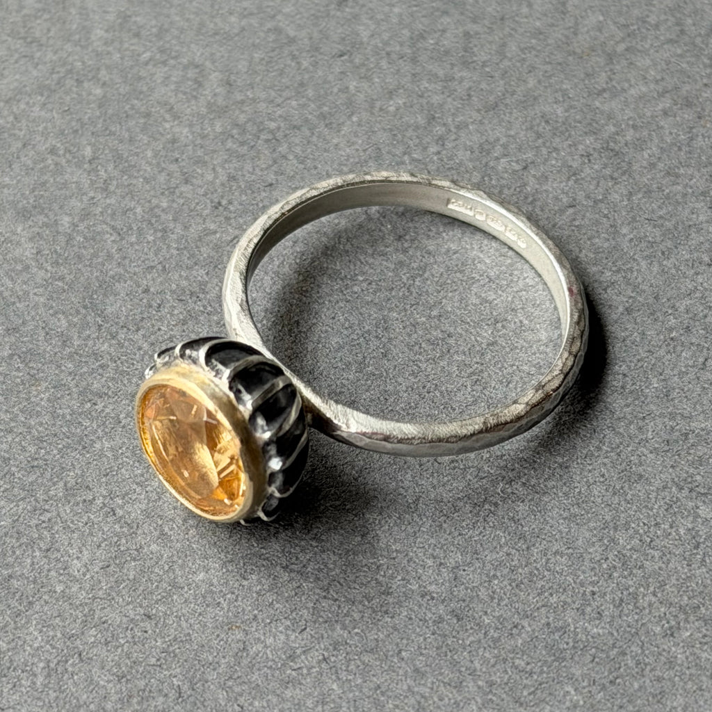 Ring - 8mm - Silver, Oxidised Silver, Gold & Citrine