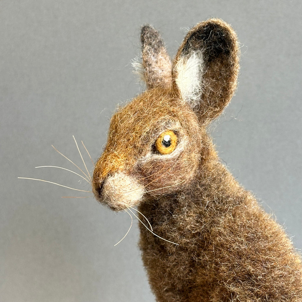 Needle Felted Hare ‘Harriet’ on a Vintage Burr Wood Pot