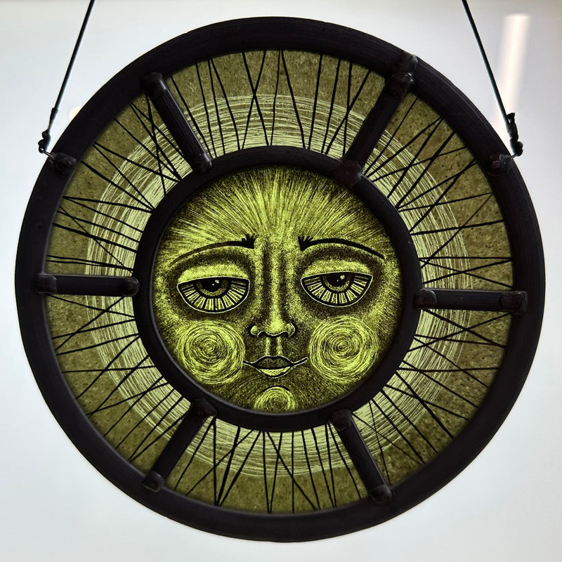 Stained Glass Round Face Panel ‘Green Glowy’
