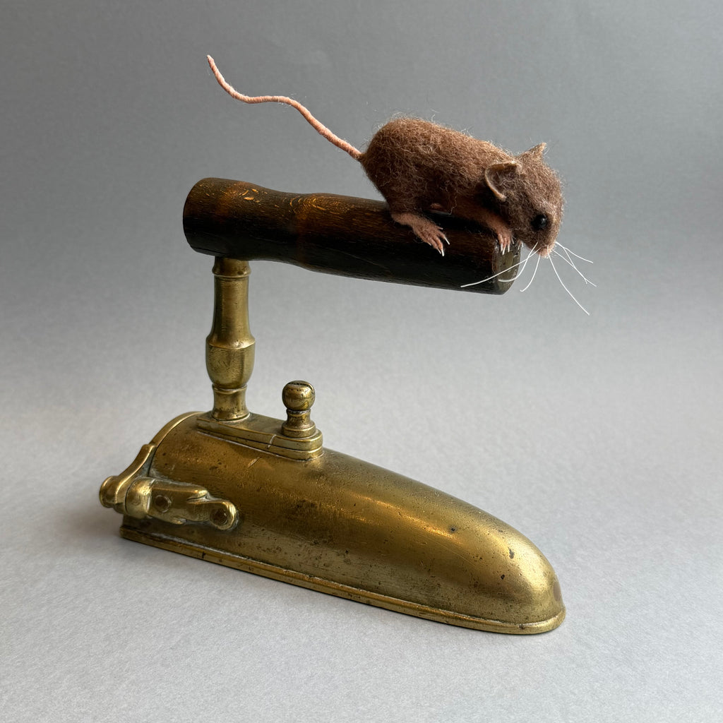 Needle Felted Mouse ‘Jeremy’ on an Old Brass Iron