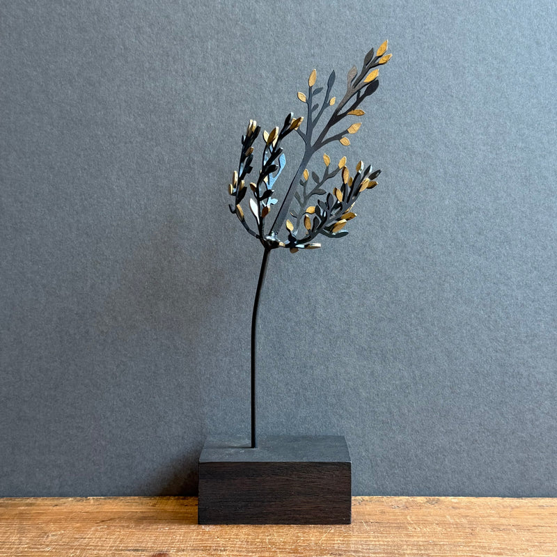Sculpture - Sapling - Black with Gold Leaves