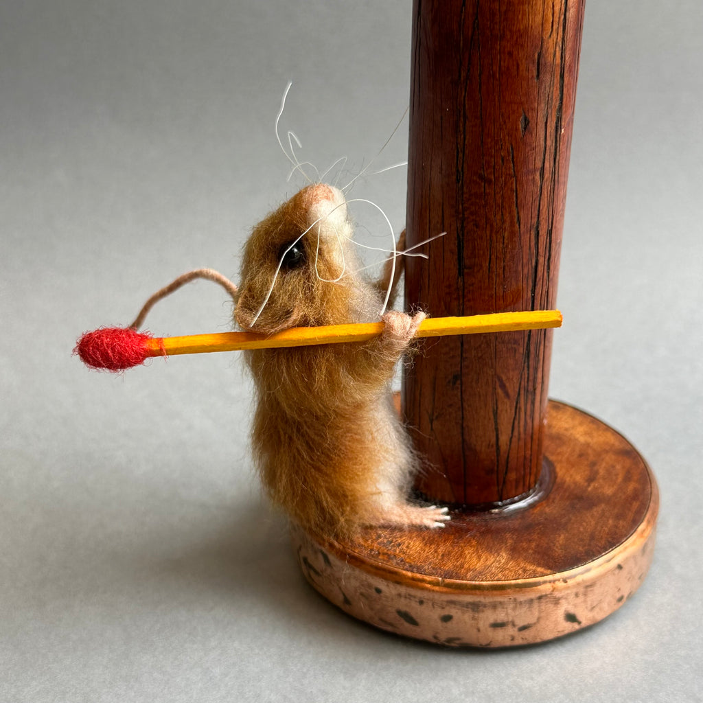 Needle Felted Mouse on a Candlestick ‘Dotty’ [with candle]
