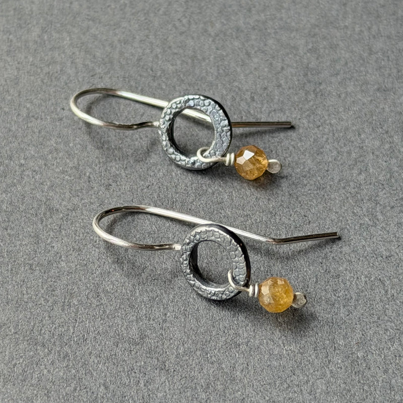 Drop Earrings Oxidised Silver & Yellow Tourmaline