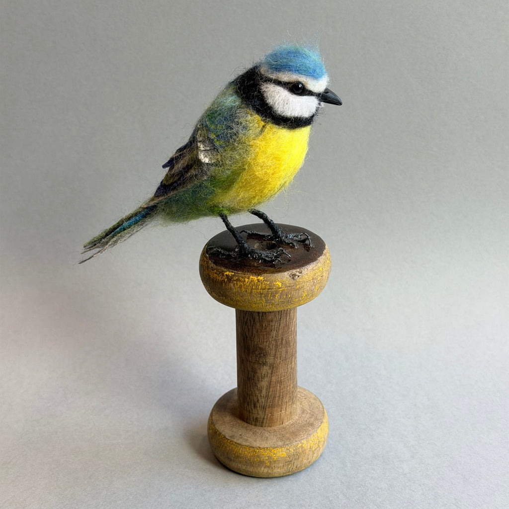 Needle Felted Blue Tit on a Bobbin