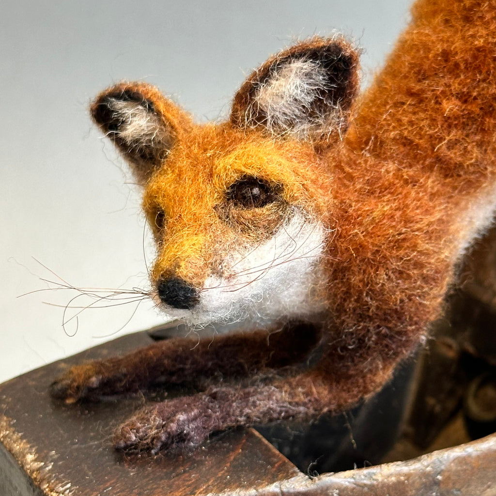 Needle Felted Fox ‘Bramble’ on a Vintage Plane
