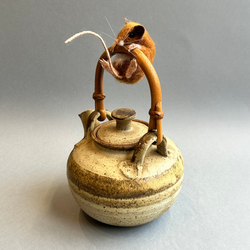 Needle Felted Mouse ‘Chestnut’ on a Vintage Teapot